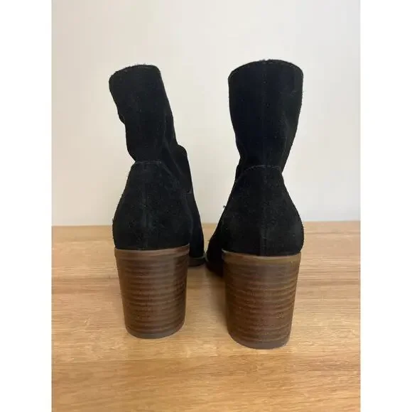 Lucky Brand Womens Ryemi Bootie Peep Toe Suede Size 7.5 Black Pull-On Fall Boho - Picture 3 of 8